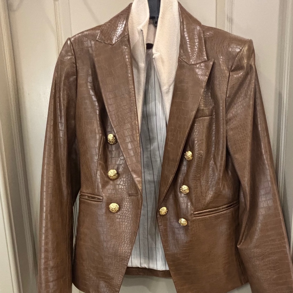 Veronica Beard Faux Leather Blazer in Brown